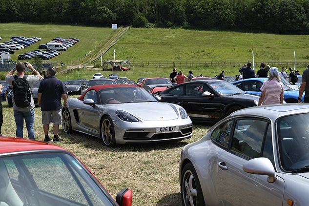 Packed Porsche parking at Festival of Speed 